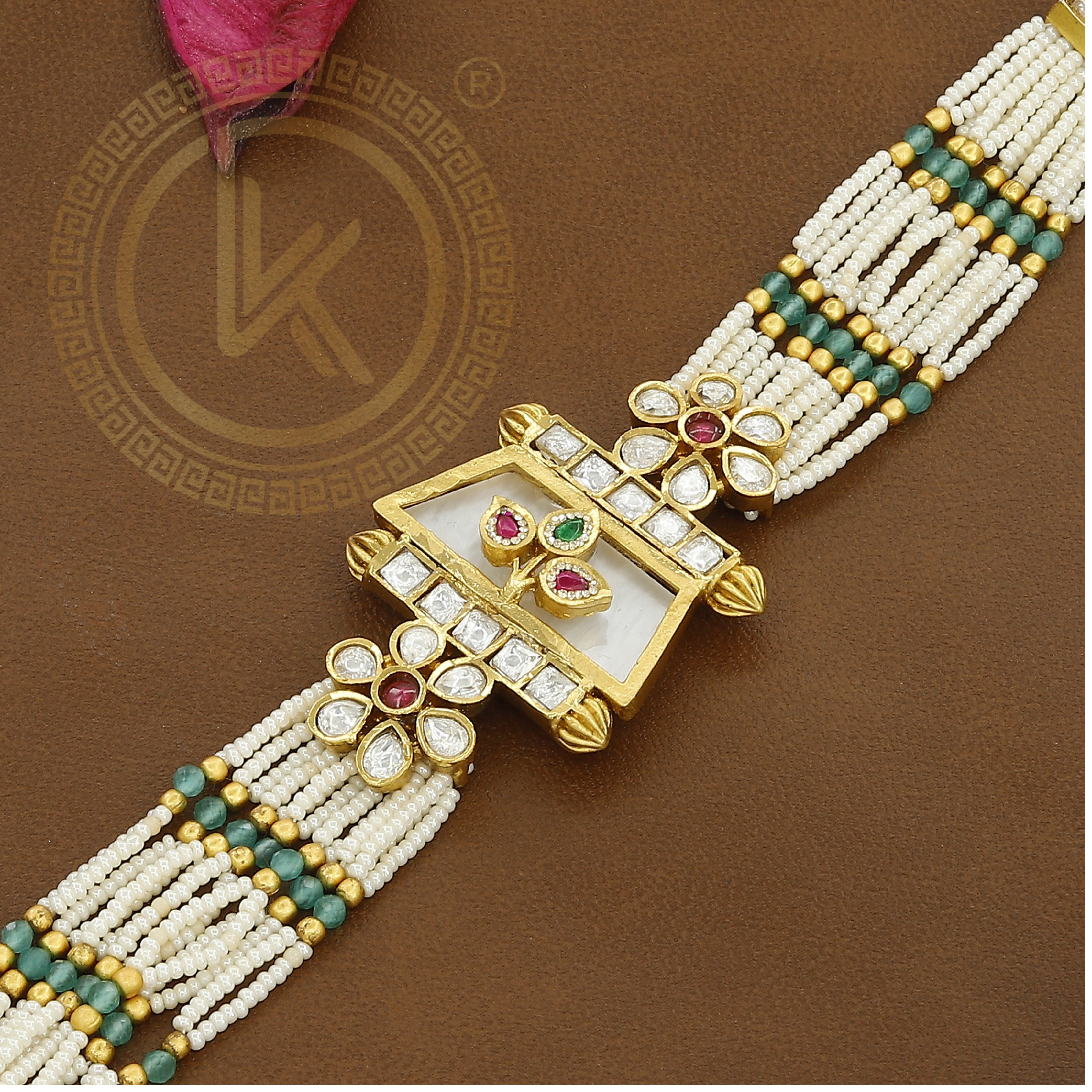 Elegant Beaded Antique Bracelet with Pearl & Gemstone