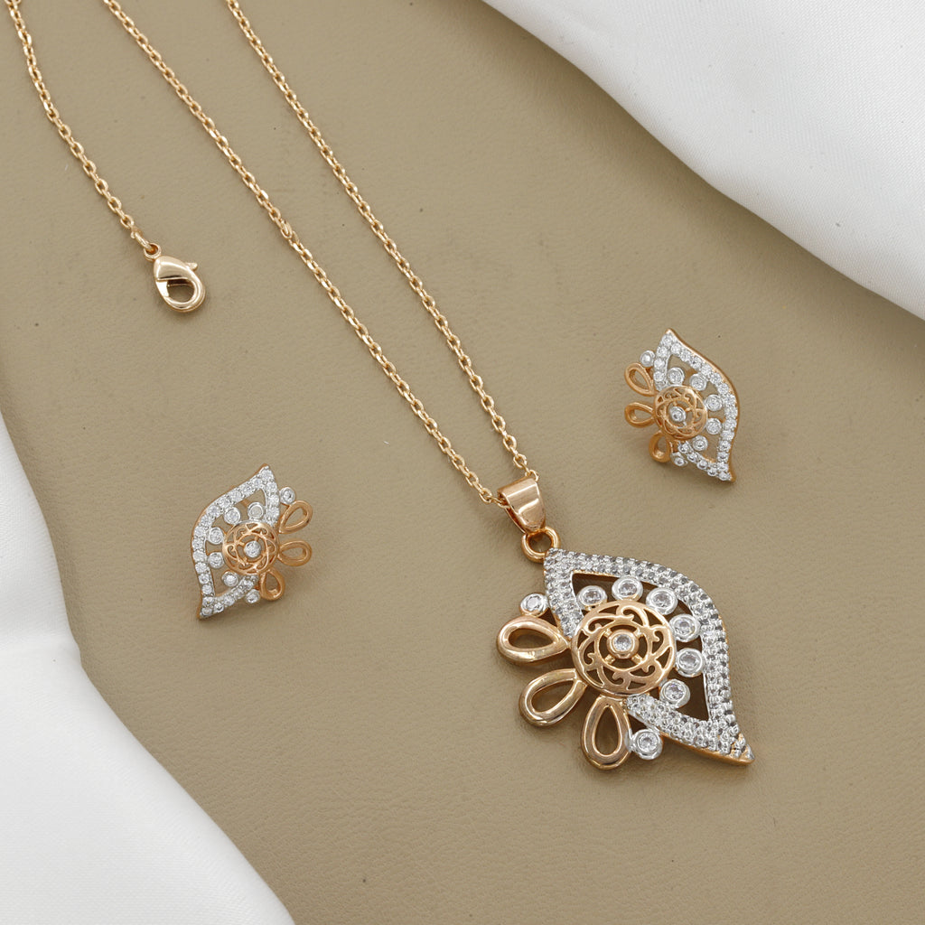 Elegant Gold Plated Floral Pendent Earring Set