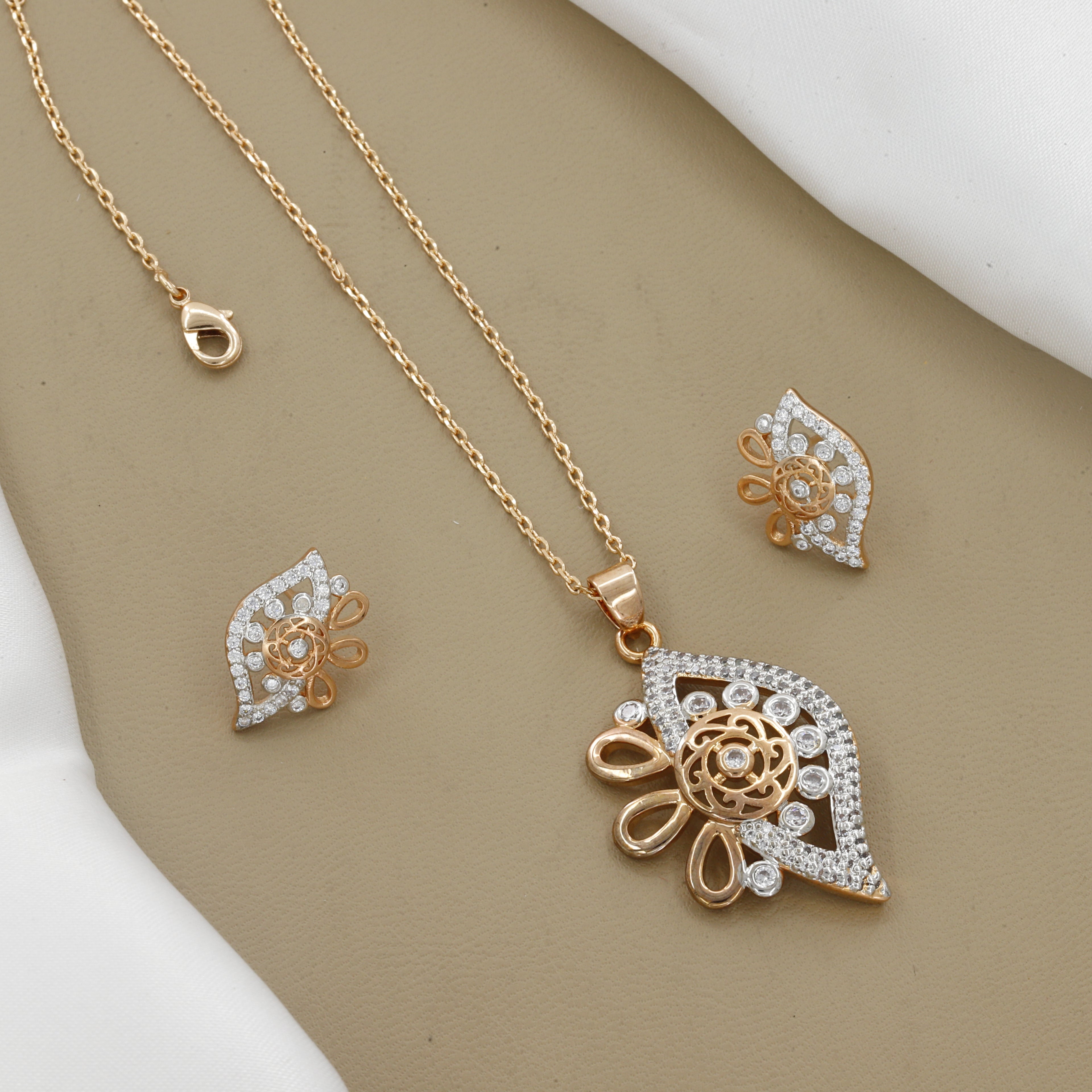 Elegant Gold Plated Floral Pendent Earring Set