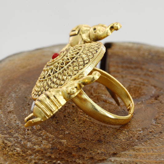 Elephant Design Broad Wedding Freesize Antique Ring