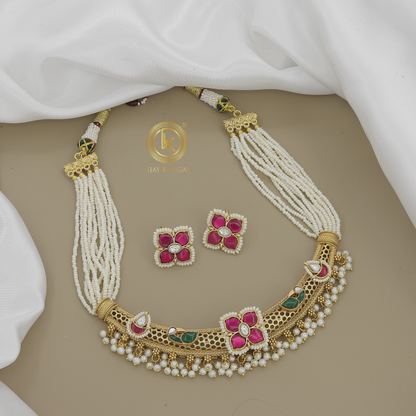 Exclusive Handcrafted Fusion Kundan Polki and Pearl Necklace Set