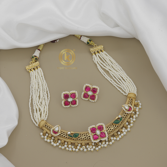 Exclusive Handcrafted Fusion Kundan Polki and Pearl Necklace Set