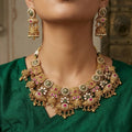 Ethnic Antique Finish Stone Studded Gold Plated Necklace Set