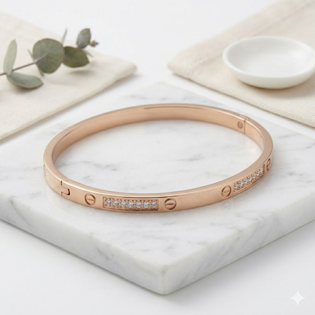Elegant Gold Hinged Bangle Bracelet with Stone Accents