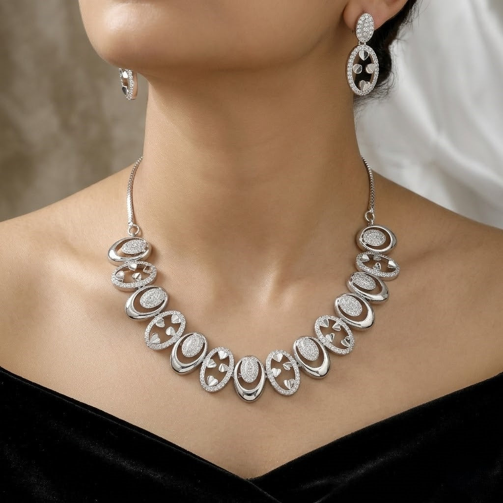Love Locket Silver-Toned Zirconia Necklace Set