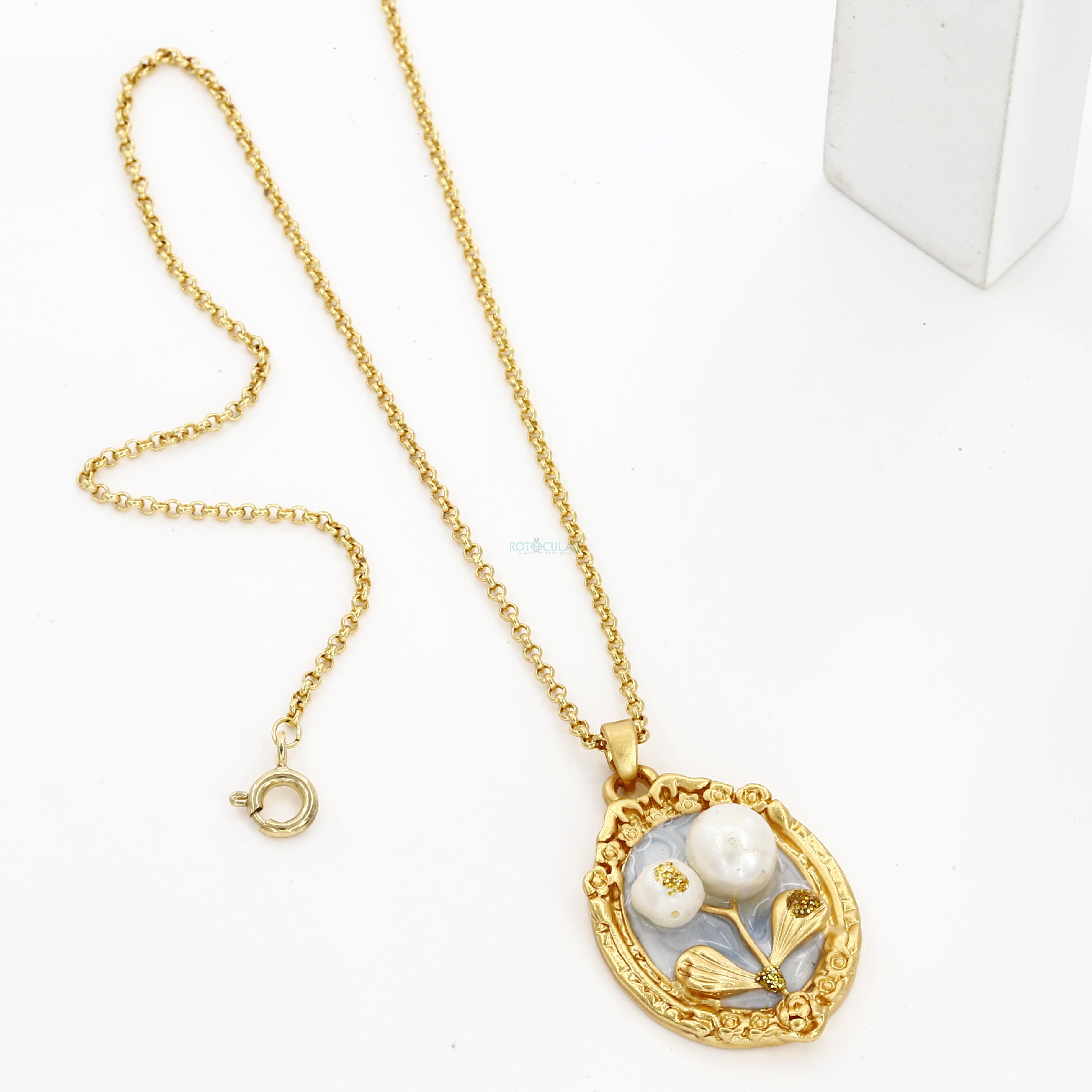 Flower Design Sky Color Vintage Pendent Necklace
