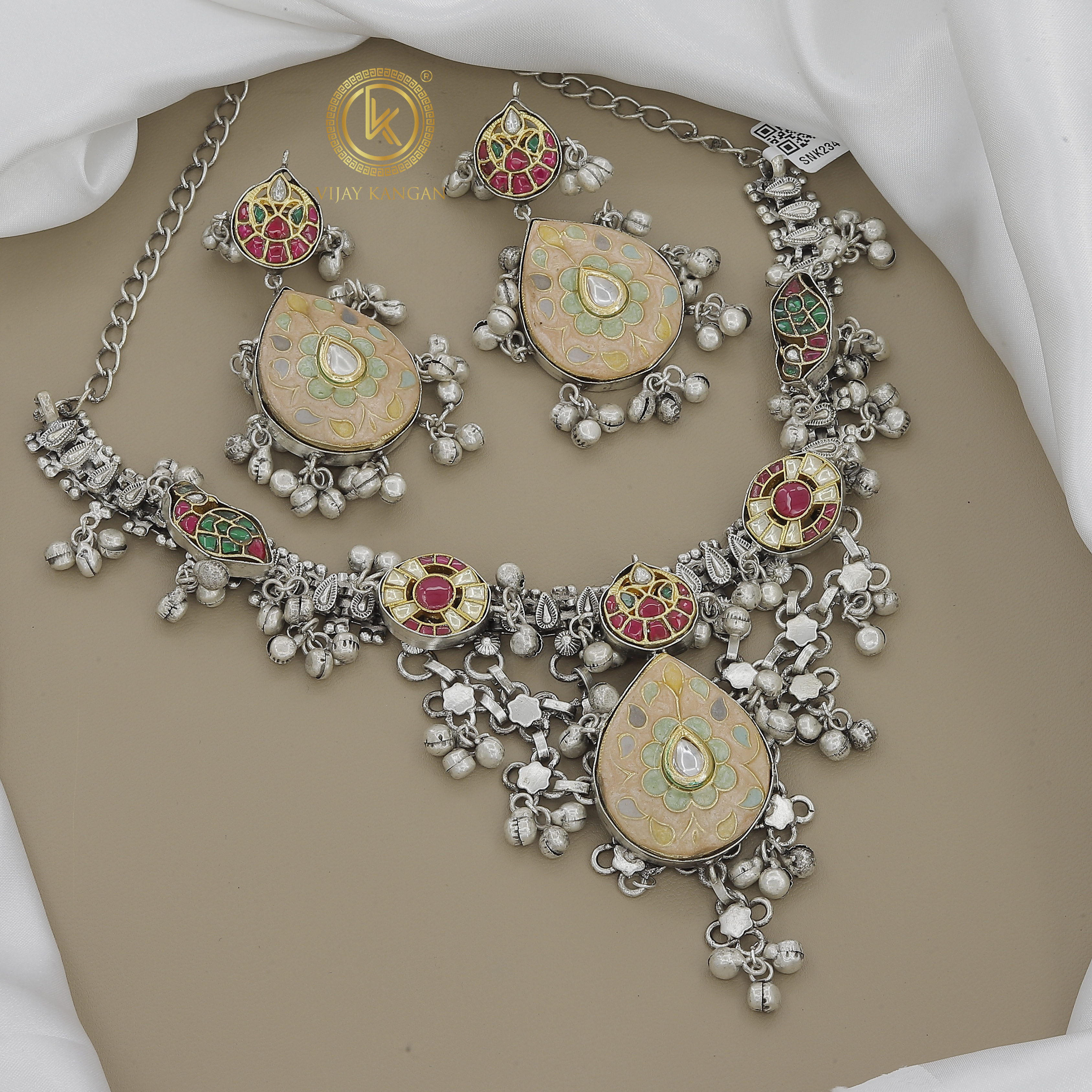 German Silver Temple Pendant Inspired Necklace Set