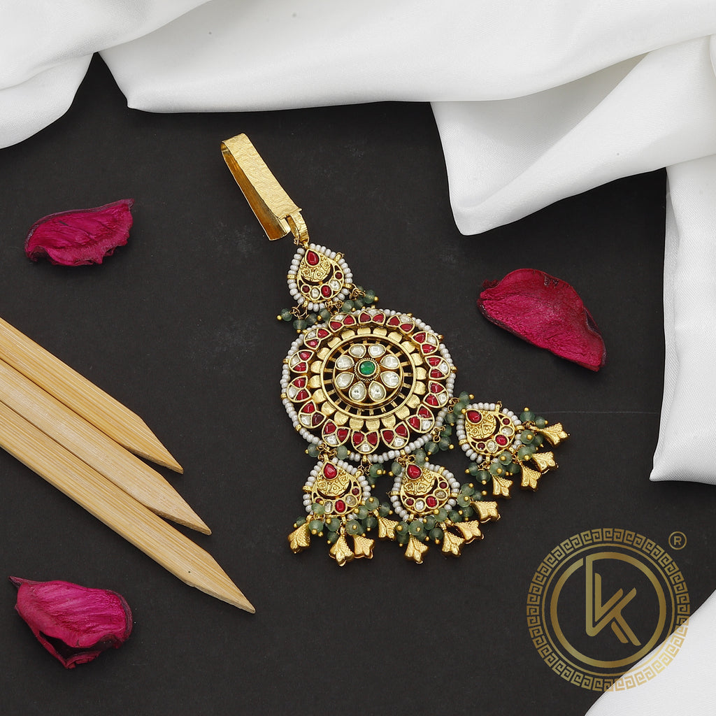 Gold Tone Waist Juda with Red, Green & White Stones