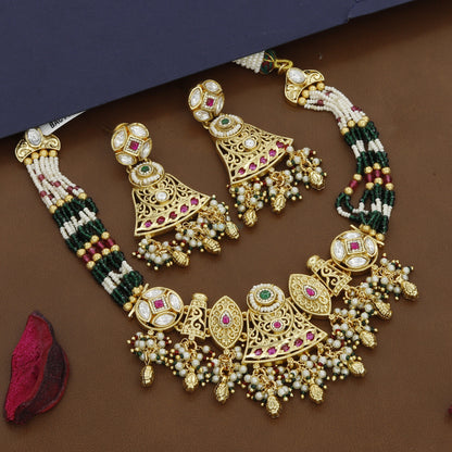 Gold Tone Wedding Choker With Big Earrings