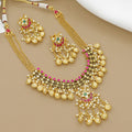 Grand Antique Gold Plated Choker Necklace with Pink and Green Stones