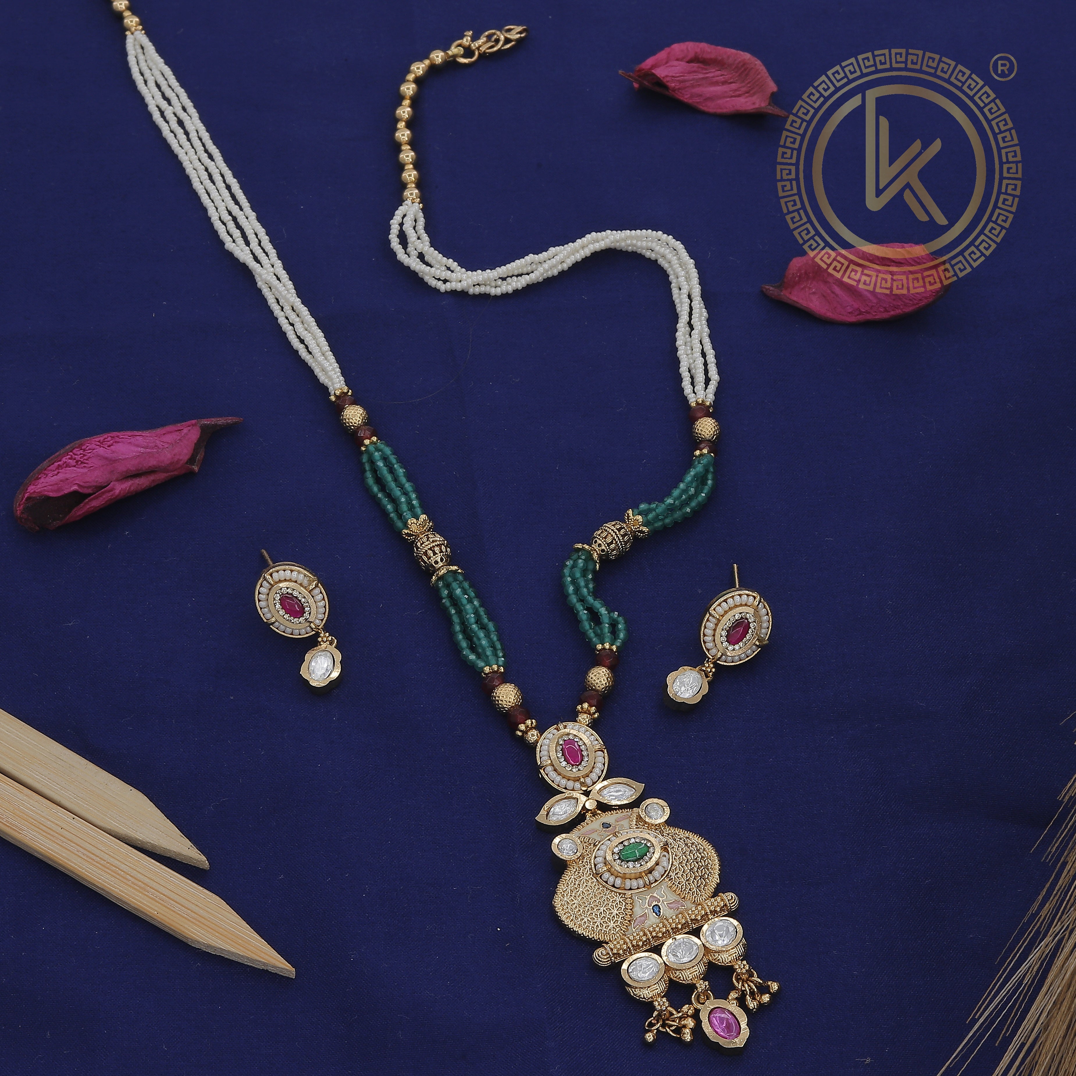 Kundan Meenakari Mini Necklace Set