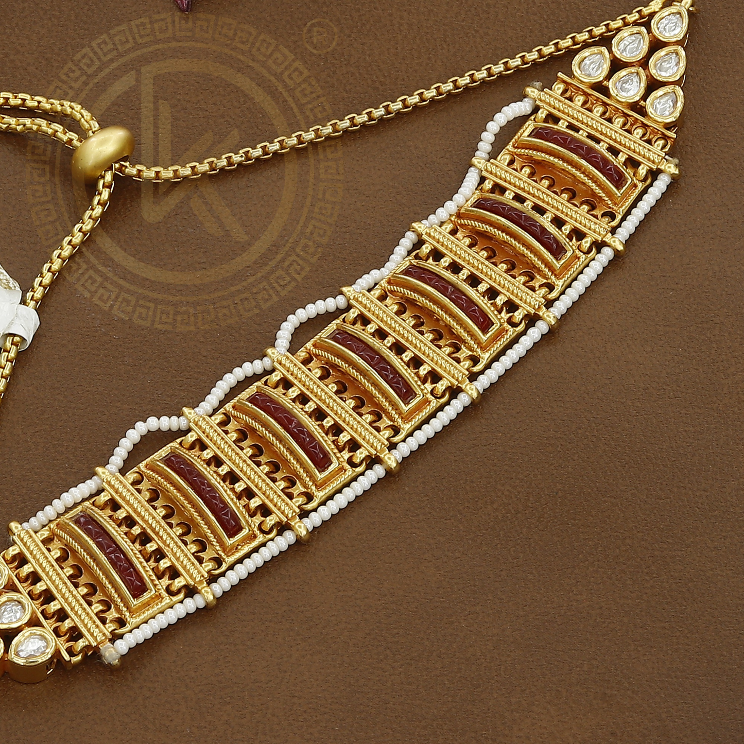Layered Gold Antique Bracelet with Red Stones