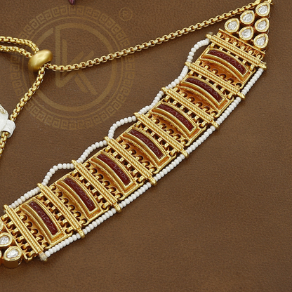 Layered Gold Antique Bracelet with Red Stones