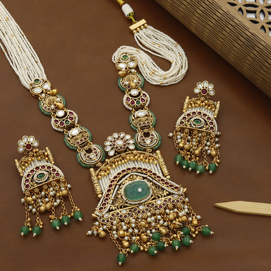 Long Elegant Heritage Necklace With Long Earrings