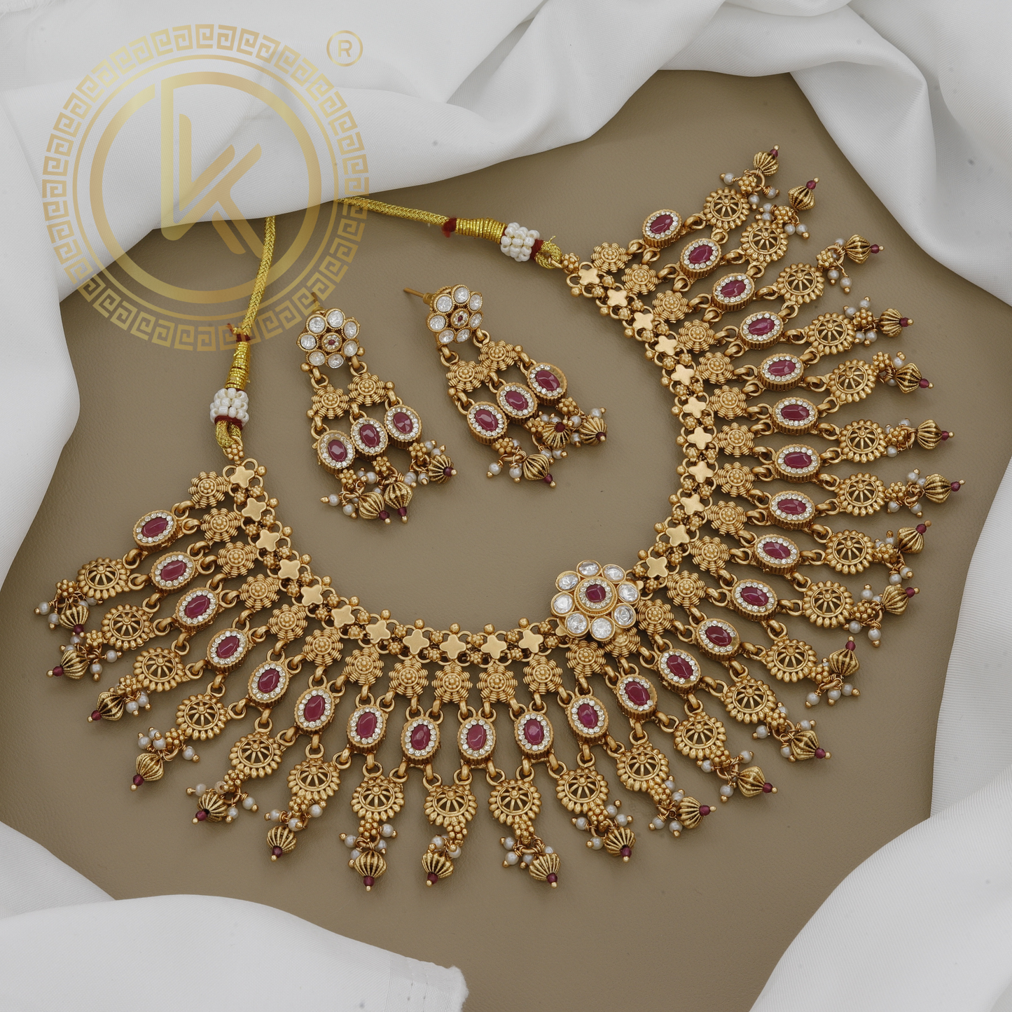 Matchit Pota Stone Gold Plated Antique Necklace Set