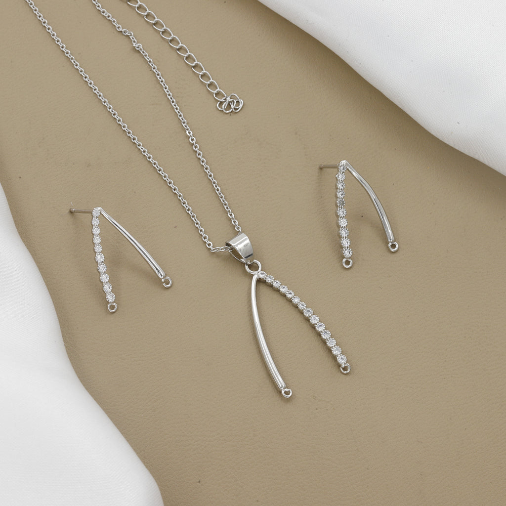 Modern Silver Plated Wishbone Pendent & Earring Set