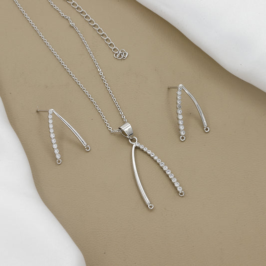 Modern Silver Plated Wishbone Pendent & Earring Set