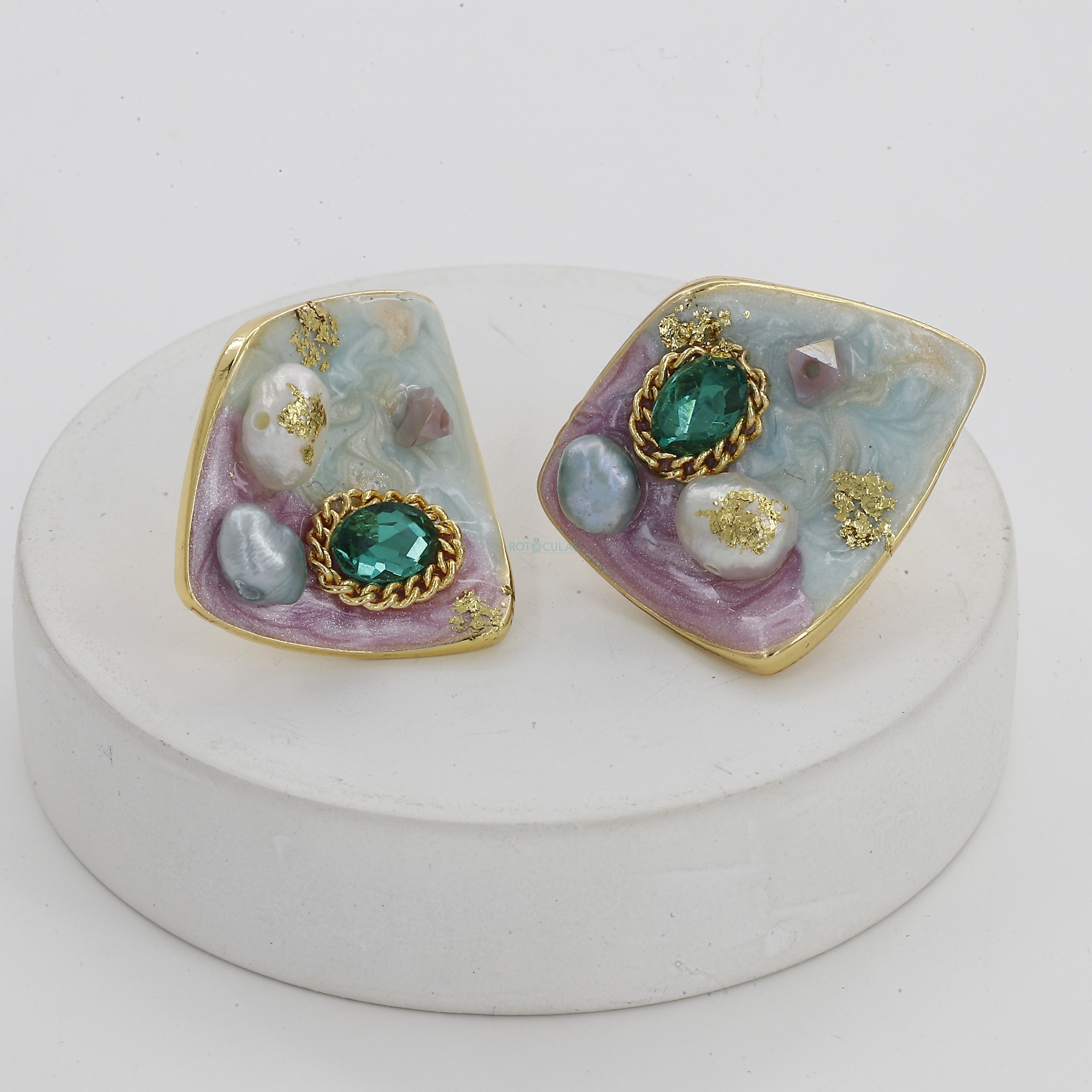 Multi Color Stone Medium Size Vintage Earrings