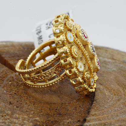 Oval Shape Antique Gold Plated Freesize Ring