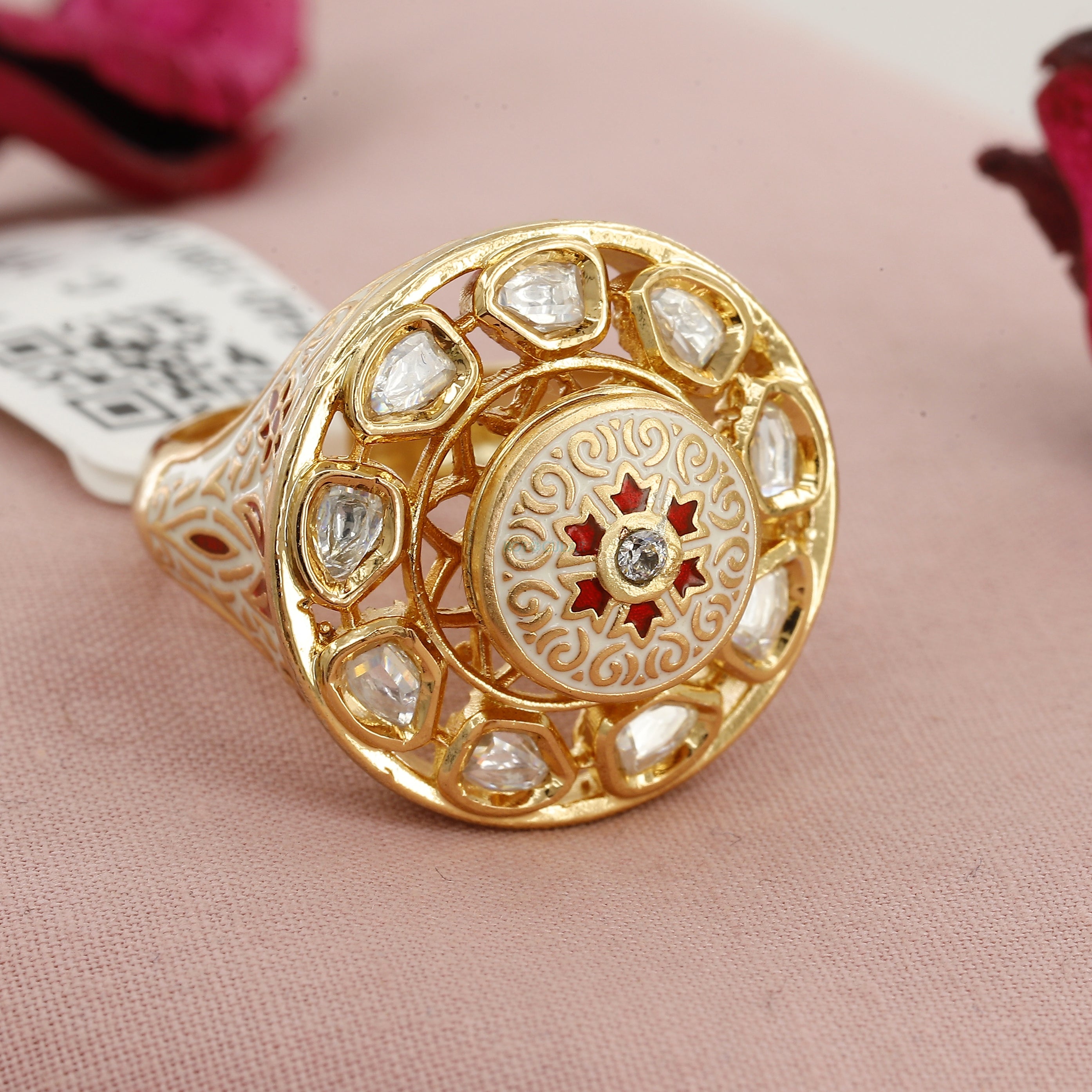 Pastel Design Antique Kundan Freesize Ring