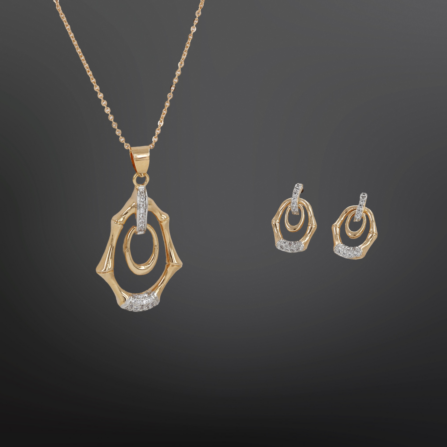 18k Rose Polished Unique Design Pendent Set