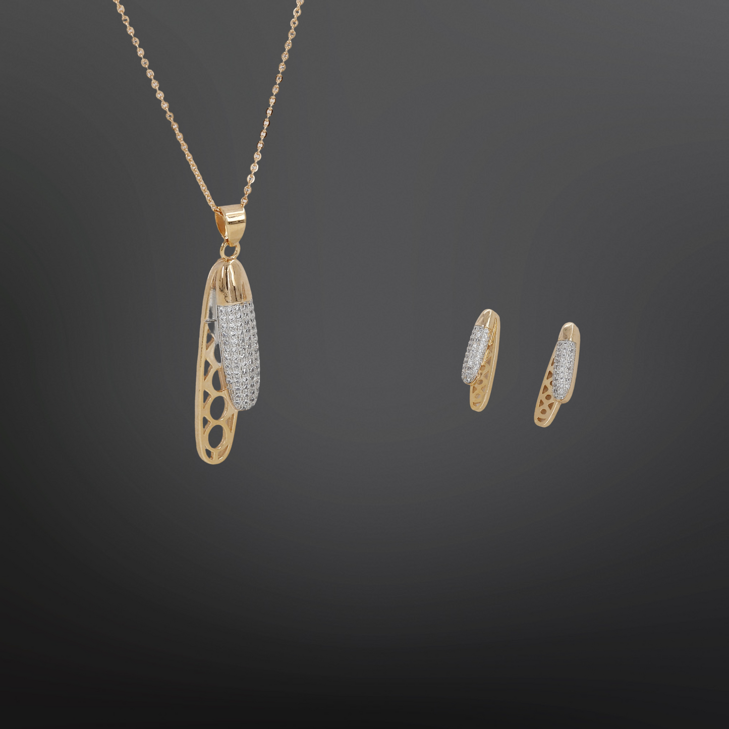 18k Rose Polished Stick Design Pendent Set