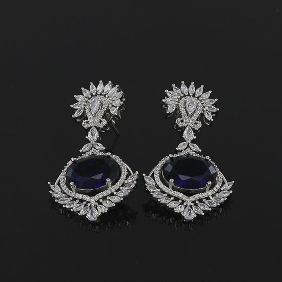 Oval Cut Big Stone Silver Diamond Earrings