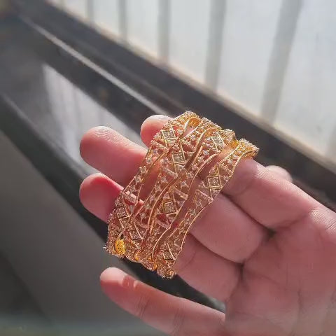 Designer Gold Plated American Diamond Bangles Set of 4