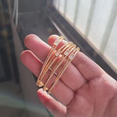 Sleek Gold-Tone CZ & Baguette Bangle Set of 4