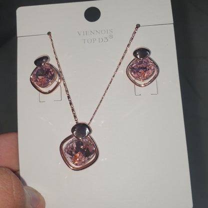 18k Rosepolished Swarovski Pink Stone Pendent Set