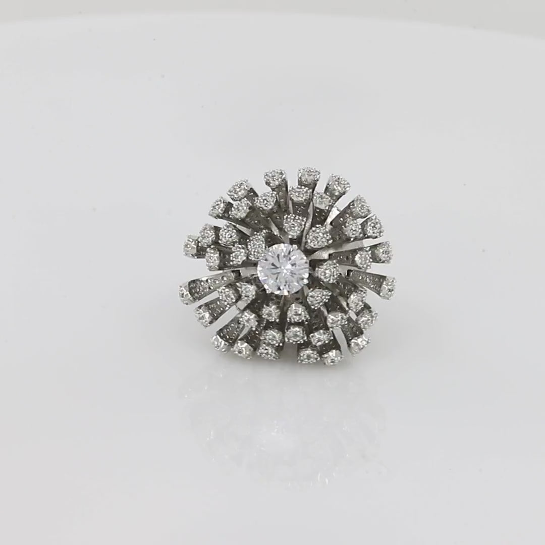 Lotus Flower Design Silver Diamond Ring