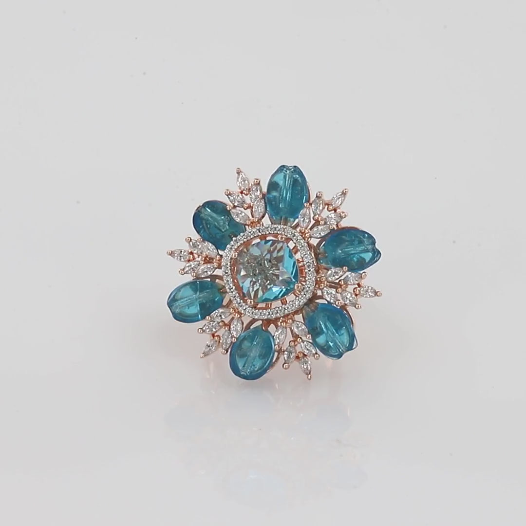 Flower Design Ring With Color Stone