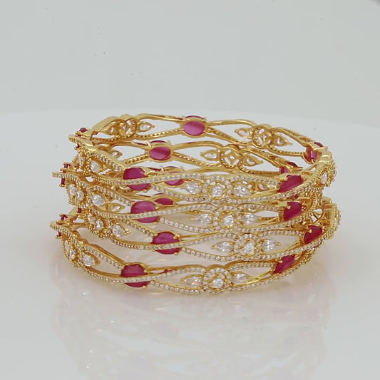 White Diamond And Red Stone Bangles