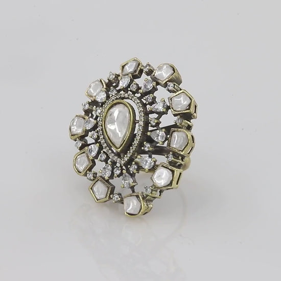 Pear Shape Kundan Diamond Ring