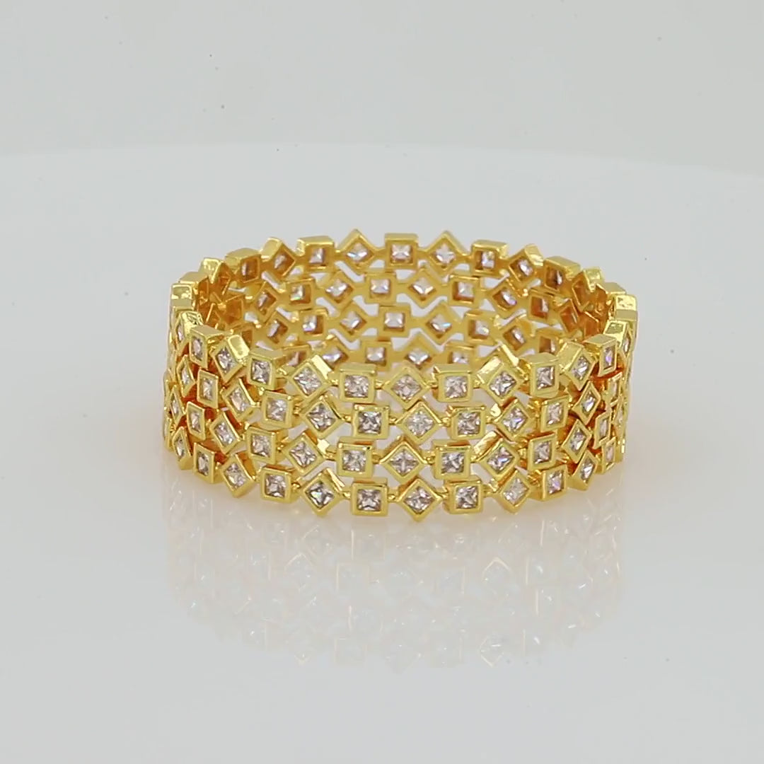 Square And Diamond Design White Diamond Bangles