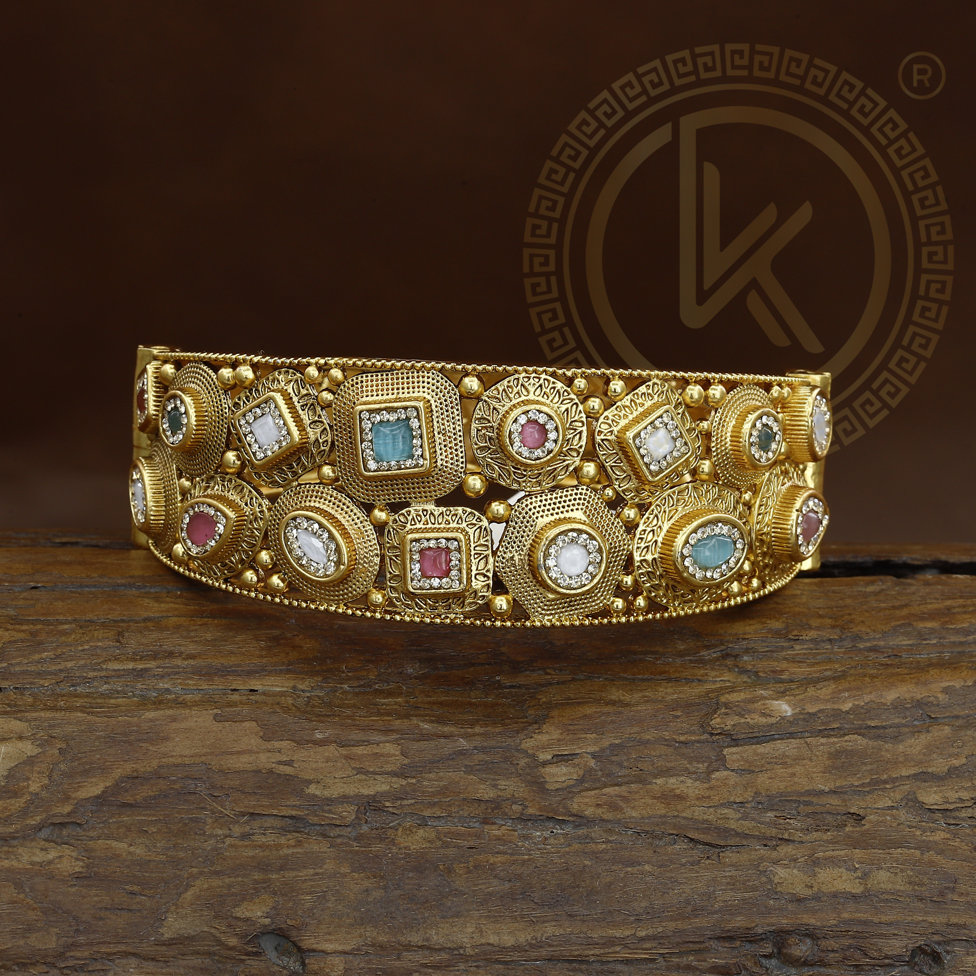 Rajwadi Trendy Antique Kada with Gemstone Accents