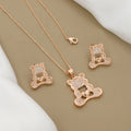 Rose Gold Cute Teddy Bear Pendent & Earring Set