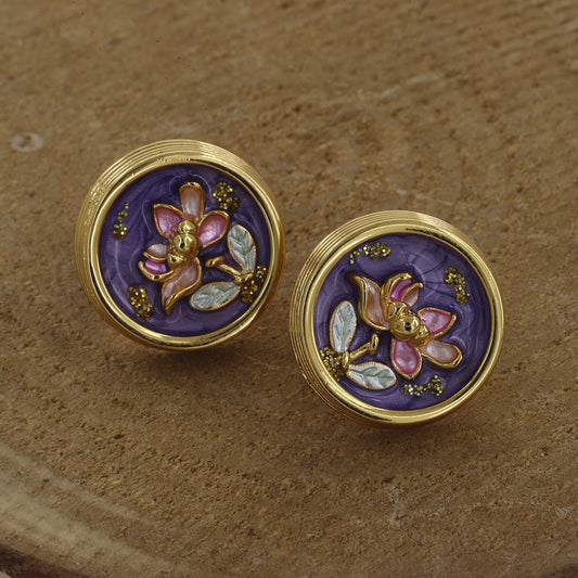 Round Shape Lotus Design Vintage Earrings