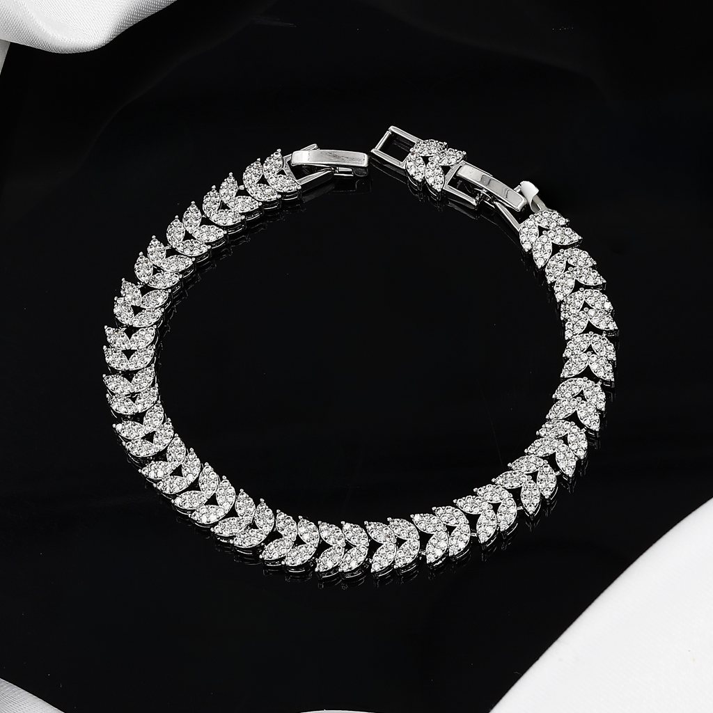 Silver Leaf Design CZ Bracelet