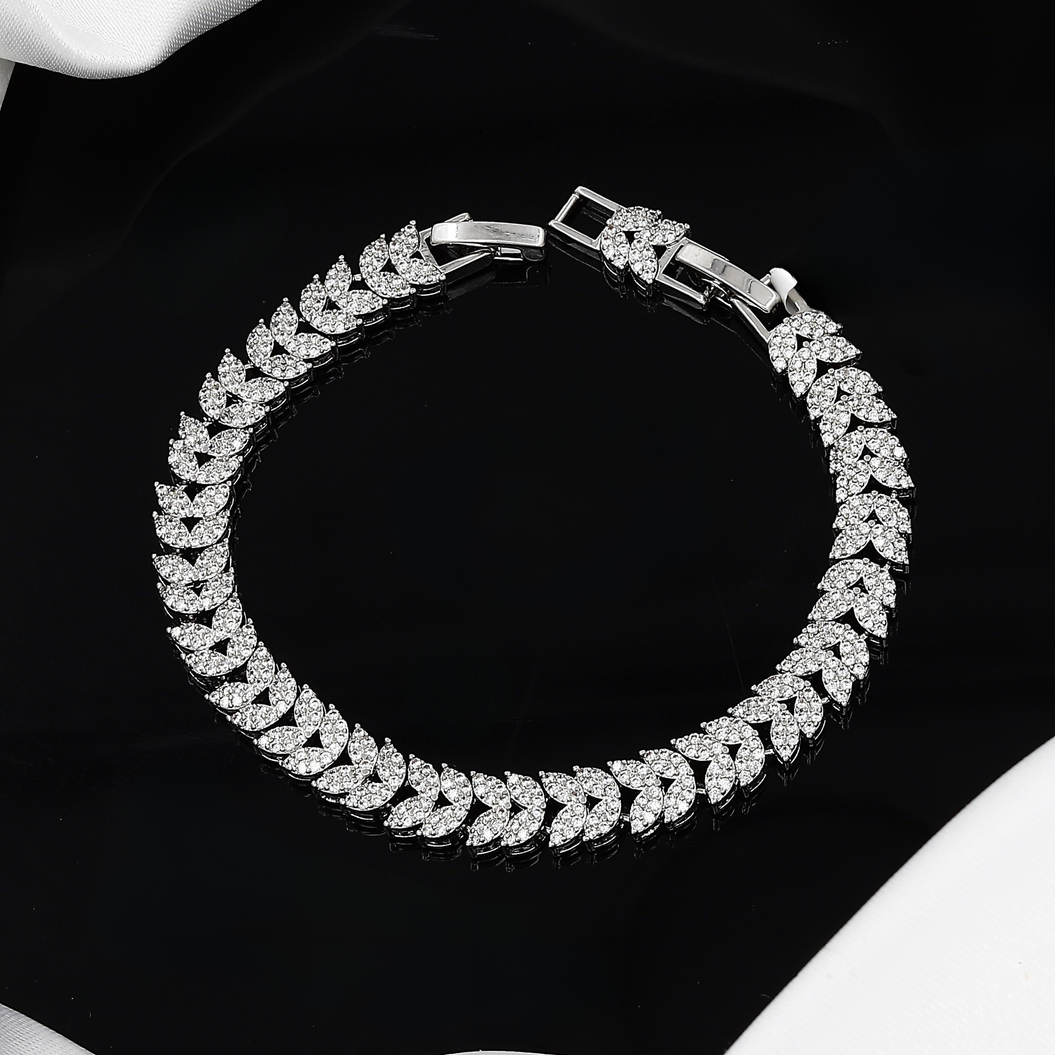 Silver Leaf Design CZ Bracelet