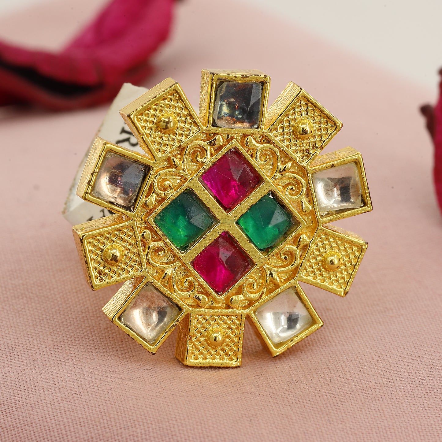 Square Kundan Design Antique Freesize Ring