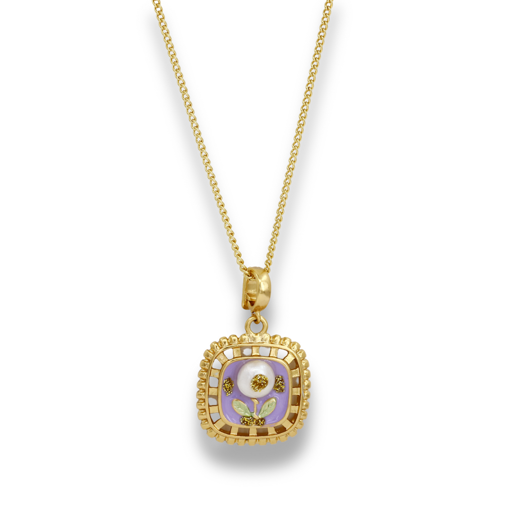 Square Shape Flower Design Vintage Necklace