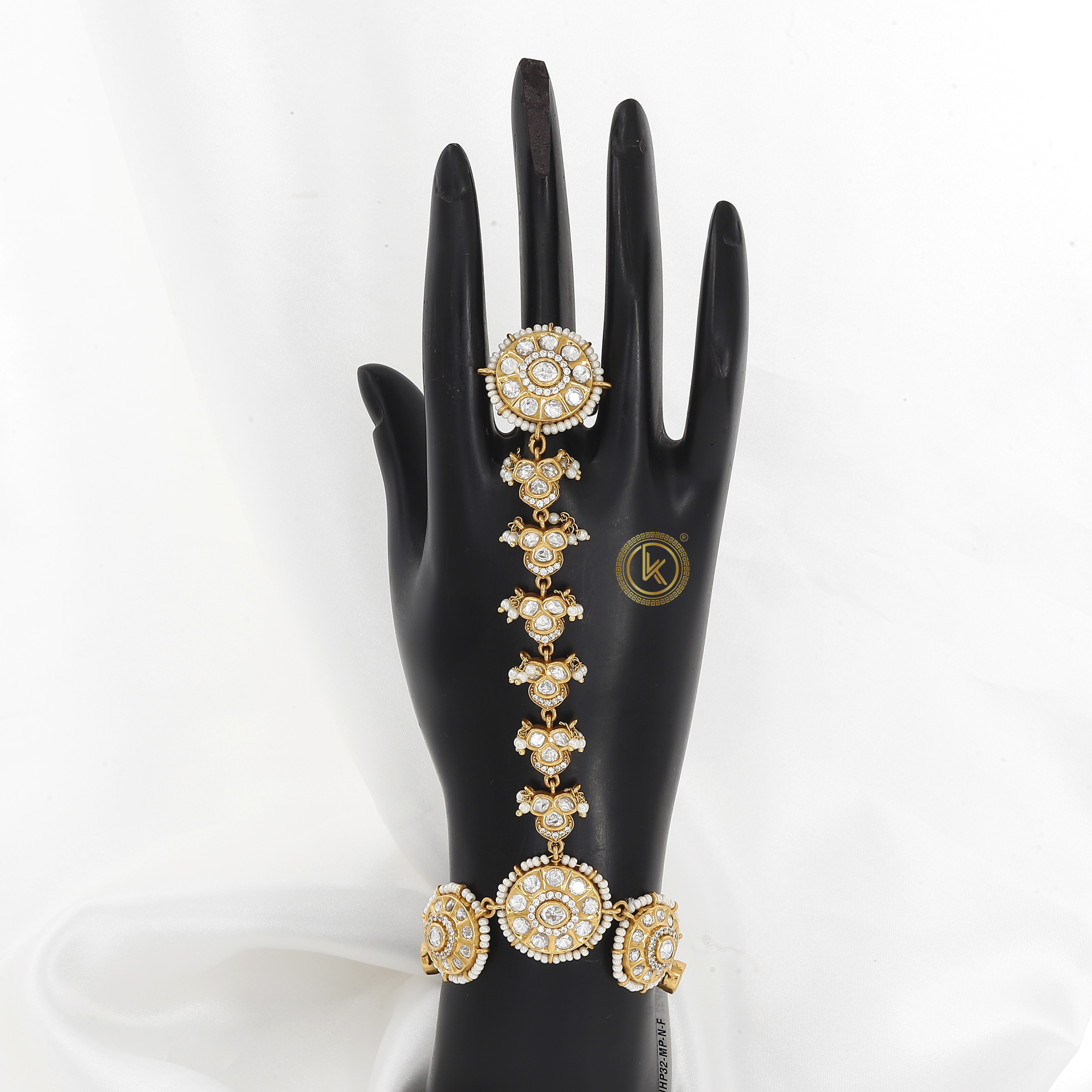 Traditional Gold Plated Hath Panja with Kundan & Pearls