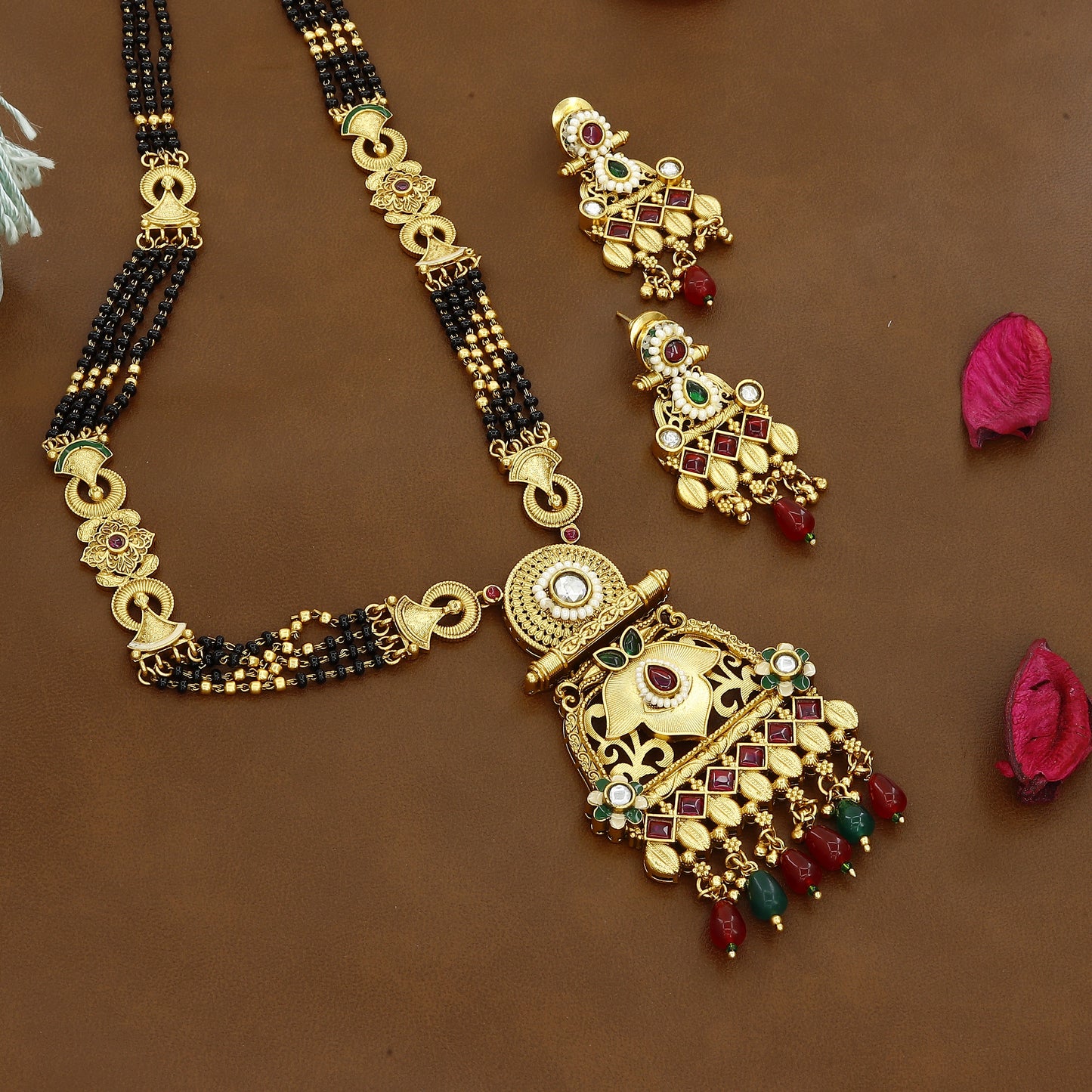 Traditional Rajawadi Antique Long Gold Mangalsutra Set