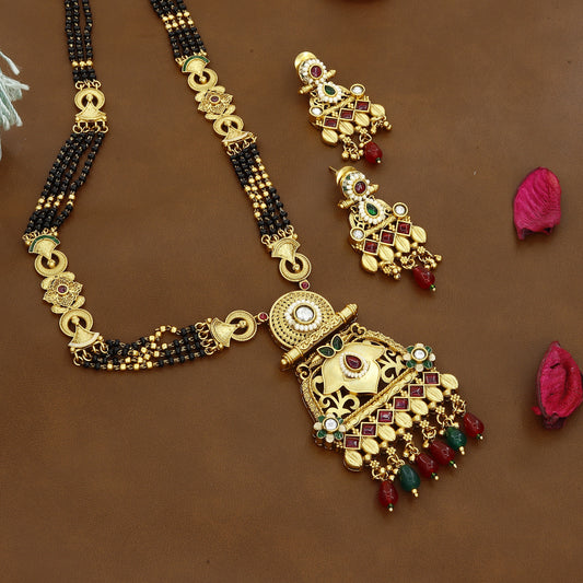 Traditional Rajawadi Antique Long Gold Mangalsutra Set
