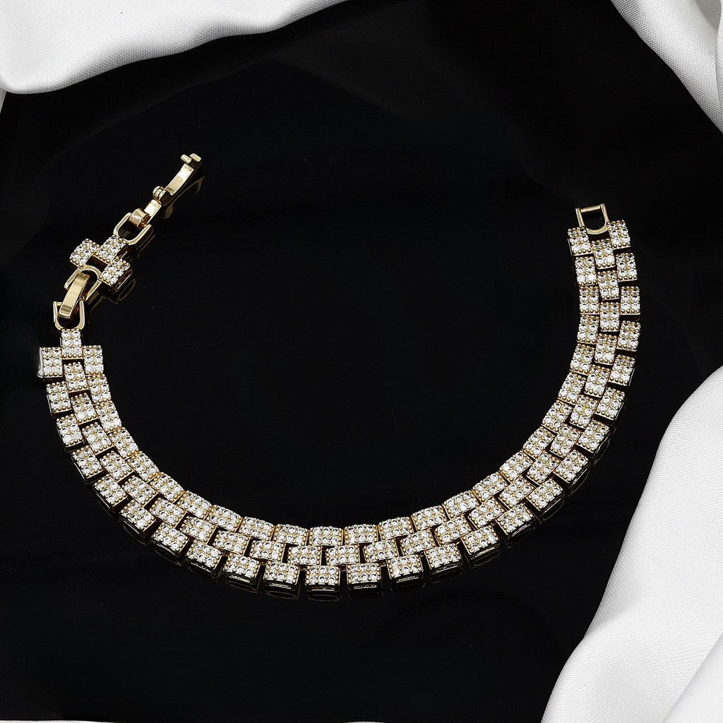 Triple-Row Pave Diamond Chain Bracelet in Gold Plated