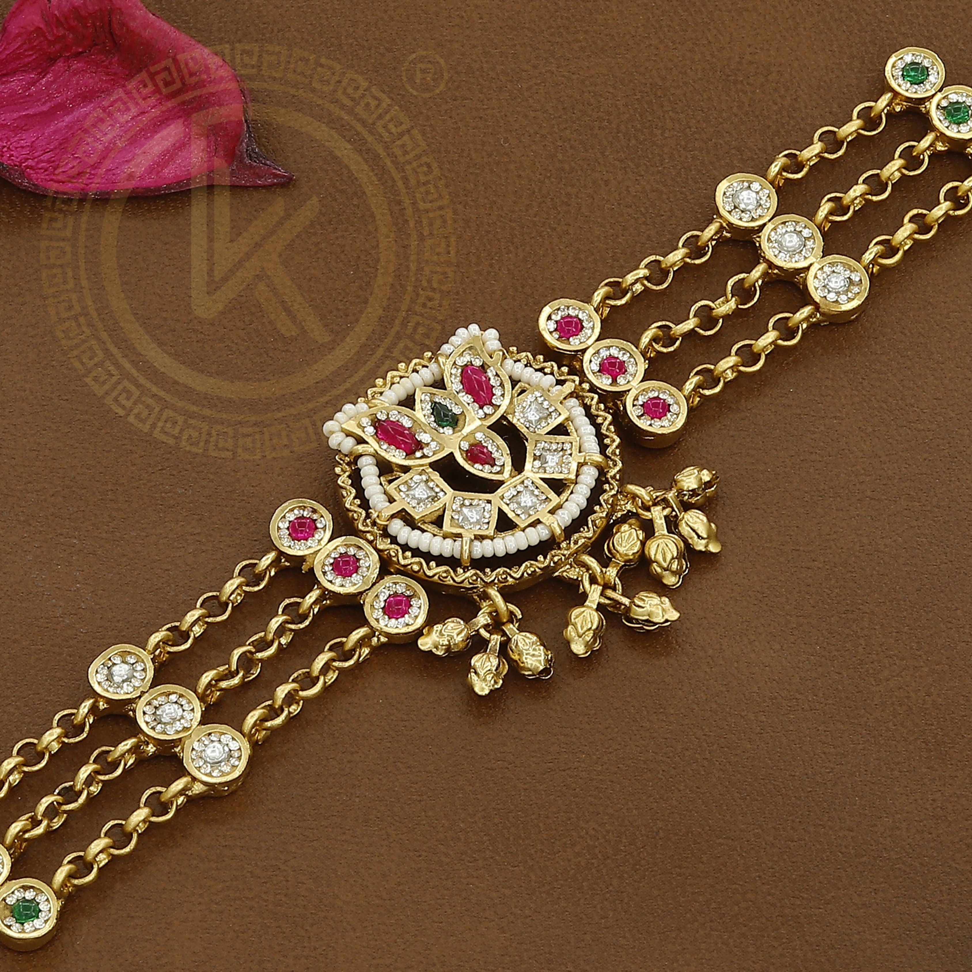 Unique Gold Hand Bracelet Intricate Floral Motif