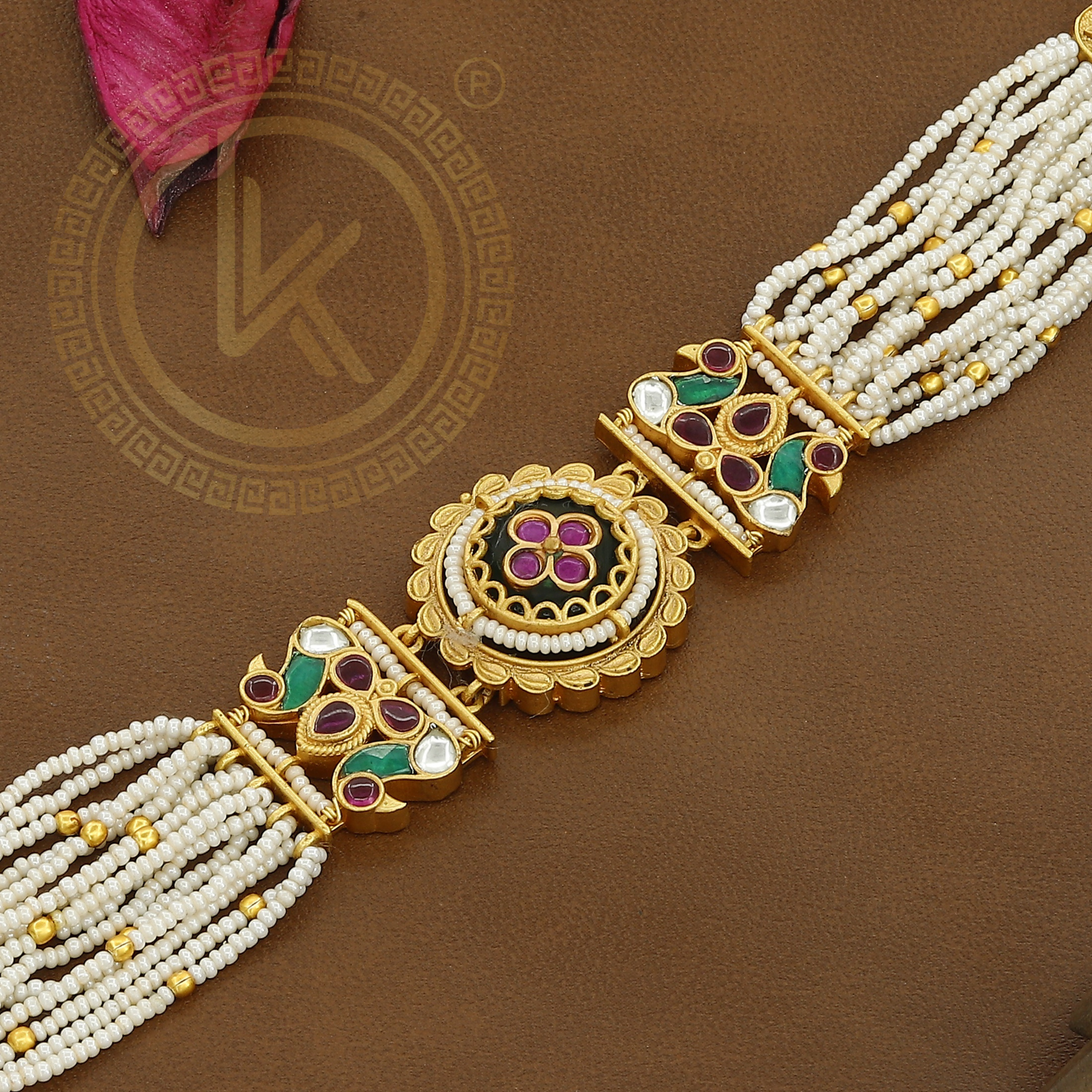 Unique Pearl & Gold Embellished Antique Bracelet