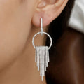 Silver Plated CZ Tassel Hoop Drop Earrings