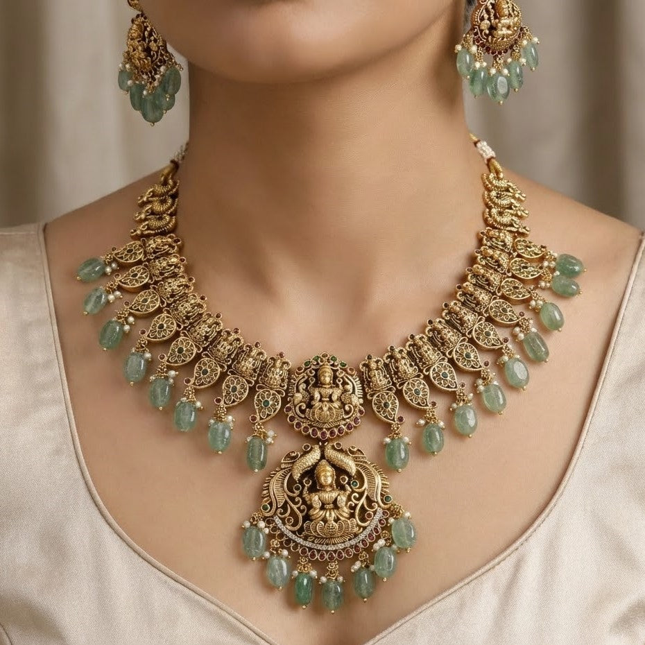 Festive Antique Temple Choker Set with Matching Earrings